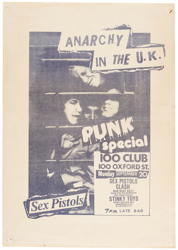 Lot 7389 The Sex Pistols and The Clash Rare Original 1976 Concert Poster (100 Club, London) - 11.75˝ x 16.75˝