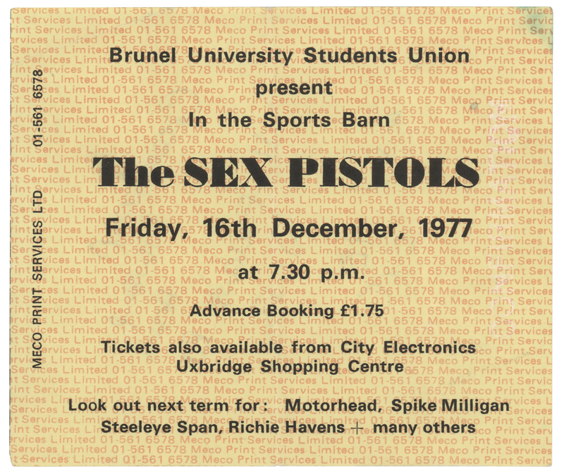 Lot 7403 Sex Pistols Original Concert Ticket Stub (Brunel University on December 16, 1977)