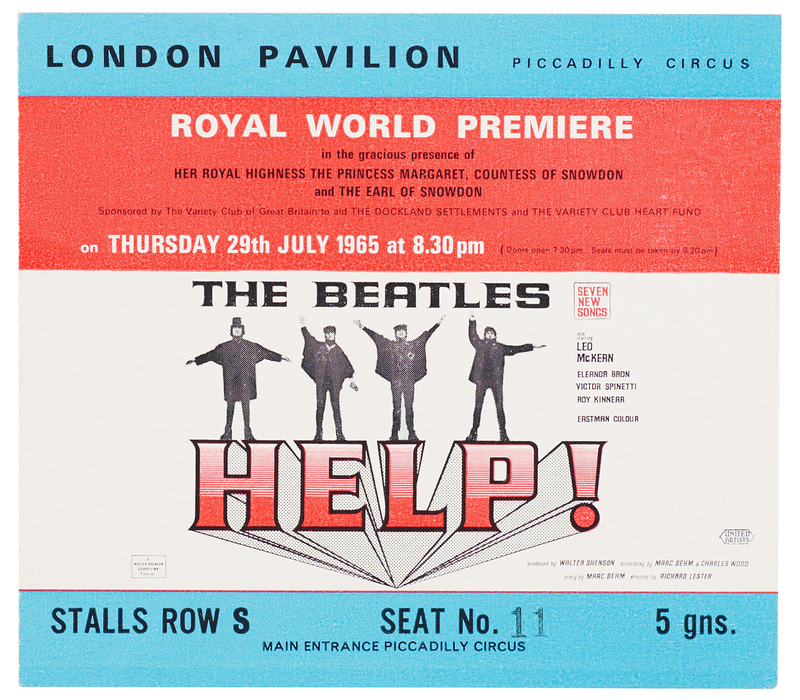 Lot 7038 Beatles Help! 1965 'Royal World Premiere' Movie Ticket Stub