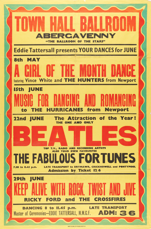 Lot 7010 Beatles Original 1963 Abergavenny Town Hall Concert Poster (20˝ x 30˝)