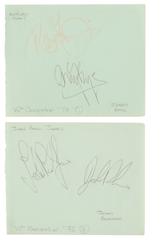 Lot 7221 Led Zeppelin Signatures - Obtained at the Birmingham Odeon on December 16th, 1972