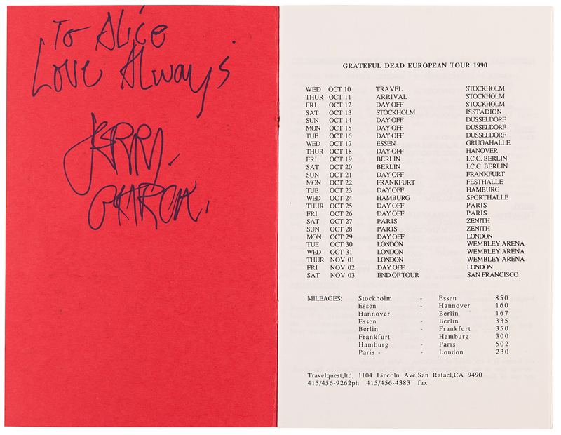 Lot 7171 Jerry Garcia Signed 1990 Grateful Dead European Tour Itinerary