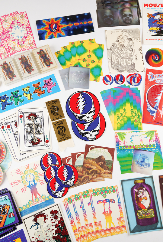 Lot 7181 Grateful Dead Ephemera: (100+) Postcards, Stickers, Decals, and Playing Cards