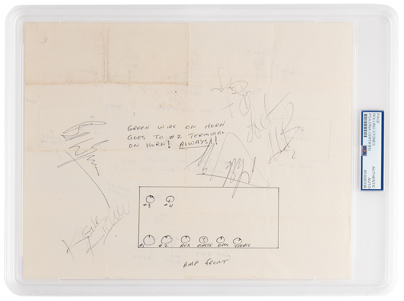 Lot 7118 Rolling Stones Signatures on Hand-Drawn Amplifier and Stage Setup Diagram
