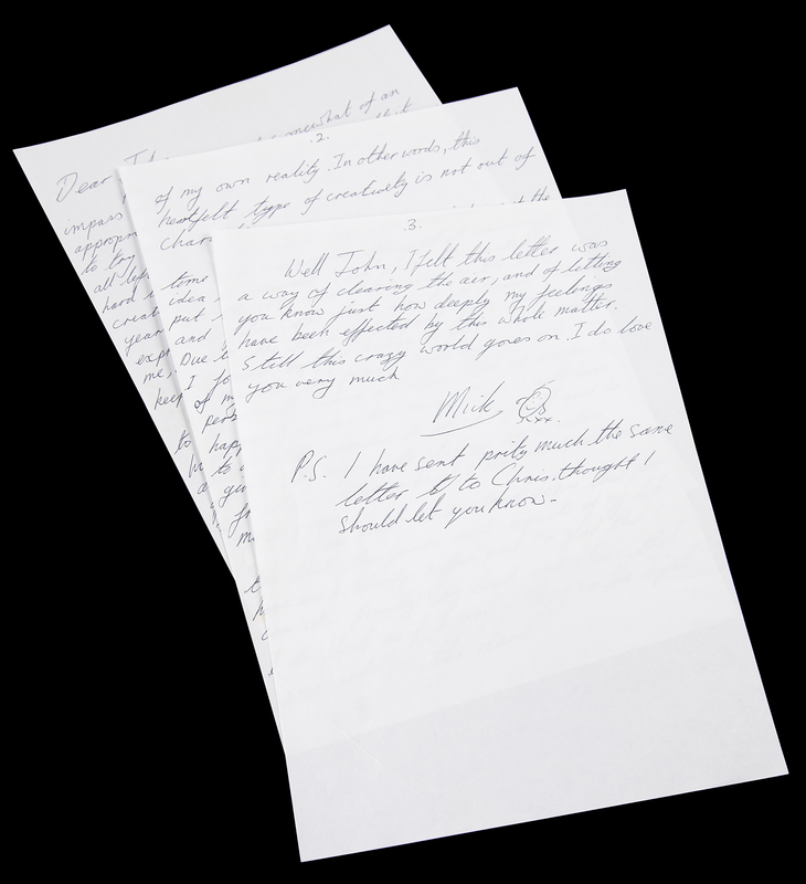 Lot 7313 Mick Fleetwood Autograph Letter Signed to John McVie, Discussing Sobriety, His Creative Role, and the Inclusion of ‘These Strange Times’ on Time