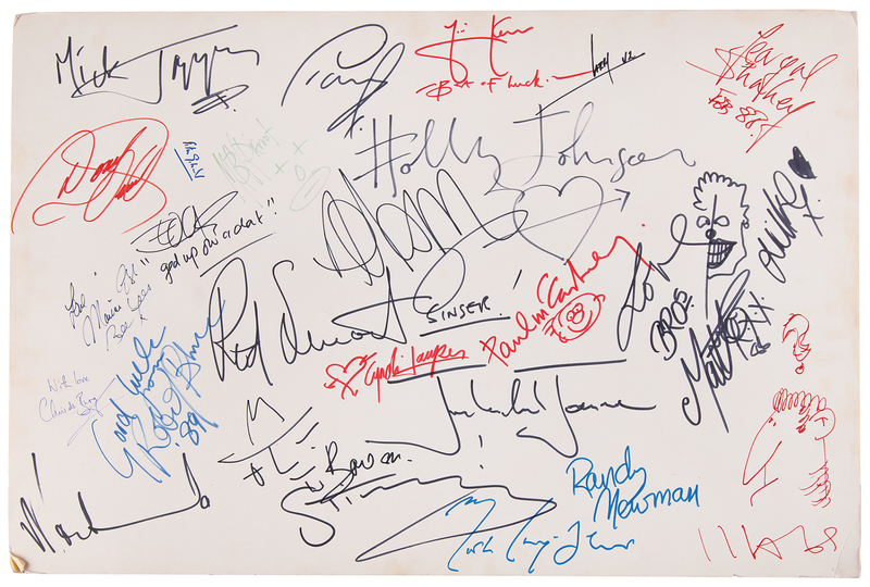 Lot 7520 BBC Radio 1 Autograph Display Board with (25) Signatures of Visiting Musicians, Including Paul McCartney, Mick Jagger, Sting, Rod Stewart, and the Complete Lineup of U2