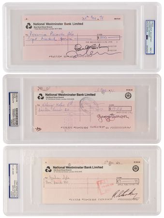 Lot #7002 Beatles (3) Signed Checks with Lennon,