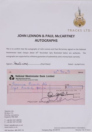 Lot #7002 Beatles (3) Signed Checks with Lennon, McCartney, Harrison, and Starr - A Sought-After Complete Set, Drawn on their Music Publishing Companies - Image 8