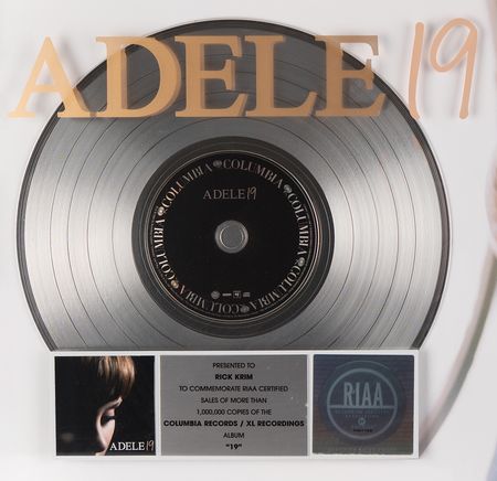 Lot #7469 Adele RIAA Platinum Sales Award for '19' - Image 2