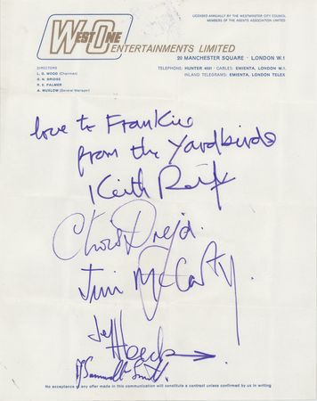 Lot #7284 The Yardbirds Signatures