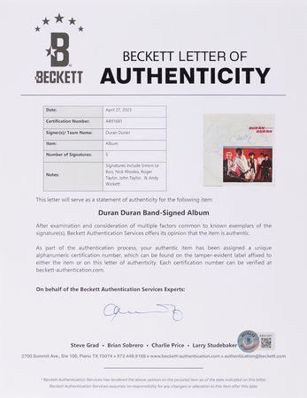 Lot #7418 Duran Duran Signed Album - Self-Titled - Image 3