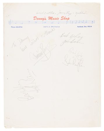 Lot #7220 Led Zeppelin Signatures (1968) - Signed