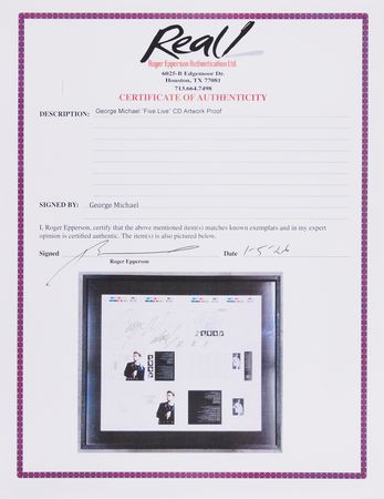 Lot #7424 George Michael Signed Oversized CD Cover Art Proof - Five Live - Image 2