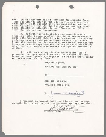 Lot #7086 Ringo Starr Document Signed for 