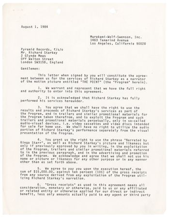 Lot #7086 Ringo Starr Document Signed for 