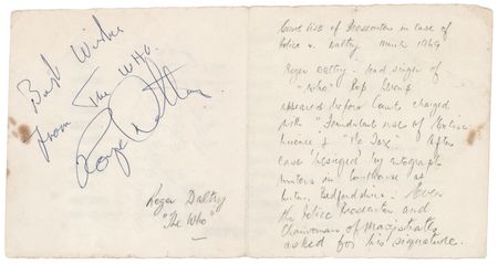 Lot #7150 Roger Daltrey Signature