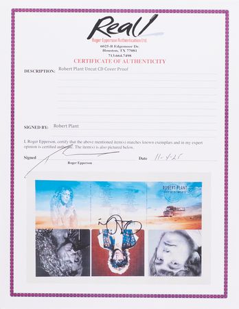 Lot #7237 Led Zeppelin: Robert Plant Signed CD Cover Proof for 'Sixty Six to Timbuktu' - Image 2