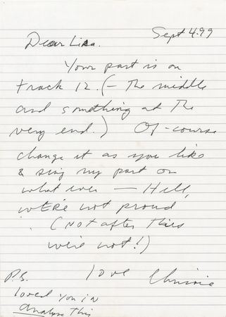 Lot #7410 The Pretenders: Chrissie Hynde Autograph Letter Signed to Friends Actress Lisa Kudrow, Sending Her Handwritten Lyrics to the Show’s Iconic Song, ‘Smelly Cat’ - Image 3