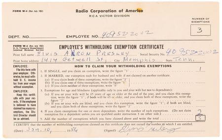 Lot #7251 Elvis Presley Document Signed on the Day