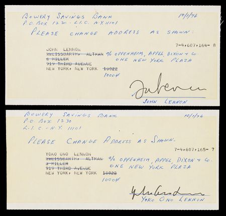 Lot #7018 John Lennon and Yoko Ono Signed New York