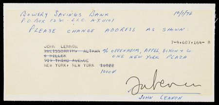Lot #7018 John Lennon and Yoko Ono Signed New York Bank Documents (1976) - Approving Address Changes for Their Financial Managers - Image 2