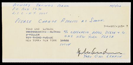 Lot #7018 John Lennon and Yoko Ono Signed New York Bank Documents (1976) - Approving Address Changes for Their Financial Managers - Image 3