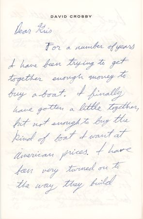 Lot #7268 David Crosby Autograph Letter Signed on