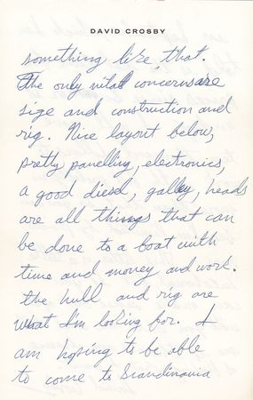 Lot #7268 David Crosby Autograph Letter Signed on Buying a Boat: 