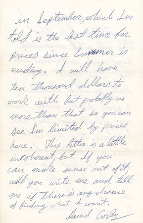 Lot #7268 David Crosby Autograph Letter Signed on Buying a Boat: 