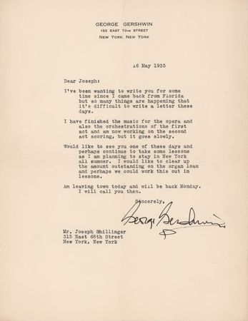 Lot #7246 George Gershwin Typed Letter Signed on