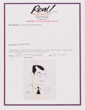 Lot #7249 Django Reinhardt Signed Sketch - Image 2