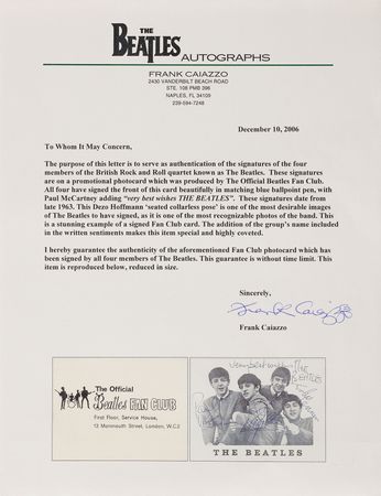 Lot #7006 Beatles Signed Fan Club Promo Card (Late 1963) - Image 3