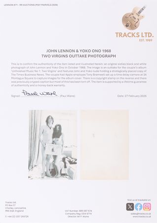 Lot #7078 John Lennon and Yoko Ono Original 1968 'Two Virgins' Outtake Photograph (10.25˝ x 15˝) - Image 3