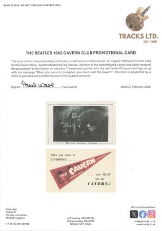 Lot #7058 Beatles 1963 Cavern Club Promotional Card - Image 3