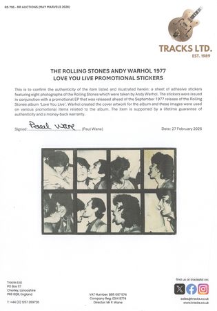Lot #7137 Rolling Stones and Andy Warhol 1977 Unused Sticker Sheet for 'Love You Live' - Image 2
