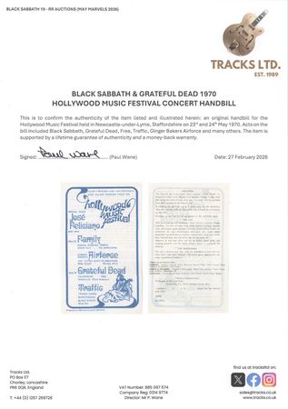 Lot #7182 Grateful Dead and Black Sabbath 1970 Hollywood Music Festival Handbill - Image 3