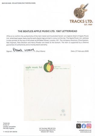 Lot #7060 Beatles: Apple Music Ltd. Letterhead Sheet (1967) - Image 2