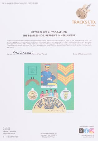 Lot #7070 Peter Blake Signed Inner Album Sleeve - Sgt. Pepper's Lonely Hearts Club Band by the Beatles - Image 2
