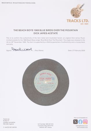 Lot #7266 Beach Boys 45 RPM Single Acetate for 'Bluebirds Over the Mountain' (1969) - Image 3