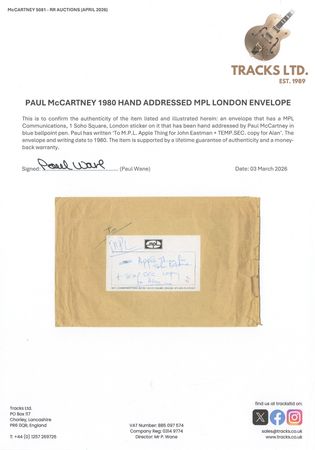 Lot #7081 Paul McCartney Hand-Annotated MPL Communications Mailing Envelope (1980) - Image 2