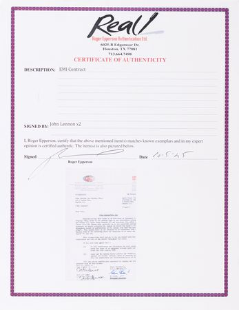 Lot #7016 John Lennon Twice-Signed Contract with EMI Records for the 1969 Lennon-Ono Release, 'Wedding Album' - Image 6