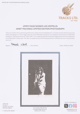 Lot #7225 Led Zeppelin Signed Photographic Print by Janet Macoska (Ltd. Ed. #3/50) - 12.25˝ x 18.75˝ - Image 2