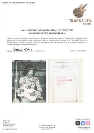 Lot #7109 Jimi Hendrix Vintage 'Woburn Music Festival' Photograph by Richard Sacks (1968) - Image 3