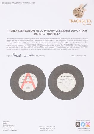 Lot #7011 Beatles 45 RPM 'Demonstration Record' Single for 'Love Me Do / P.S. I Love You,' with 'McArtney' Misspelling - Image 5