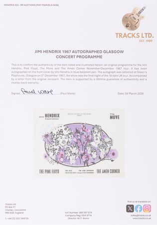 Lot #7101 Jimi Hendrix Signed 1967 Program for the Experience and Pink Floyd UK Tour (Green's Playhouse, Glasgow) - Image 4