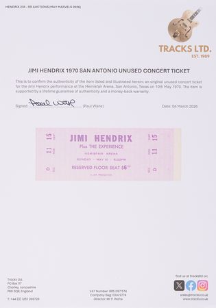 Lot #7106 Jimi Hendrix Experience 1970 Concert Ticket (Hemisfair Arena, San Antonio) - Image 2