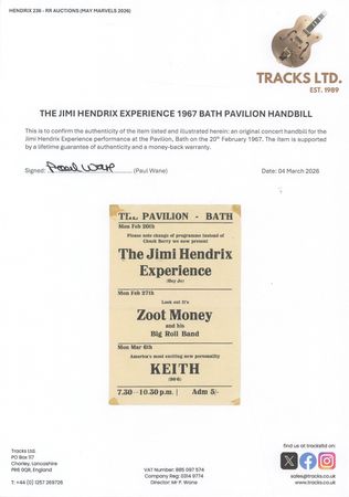 Lot #7107 Jimi Hendrix Experience Original 'The Pavilion' Concert Handbill (February 20, 1967) - Image 2
