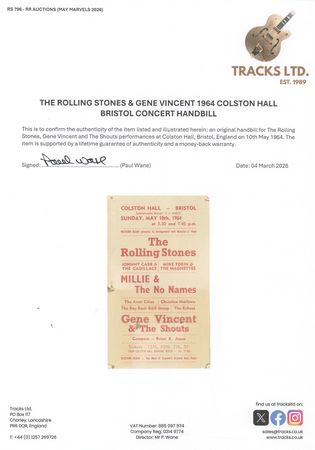 Lot #7135 Rolling Stones and Gene Vincent 1964 Concert Handbill (Colston Hall, Bristol) - Image 2