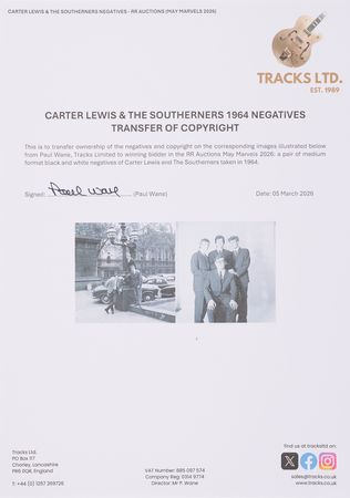 Lot #7234 Jimmy Page (2) Early Negatives of Carter Lewis and The Southerners - Sold with Copyright - Image 3