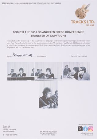 Lot #7095 Bob Dylan (4) Original Negatives from 1965 LA Press Conference - Sold with Copyright - Image 3